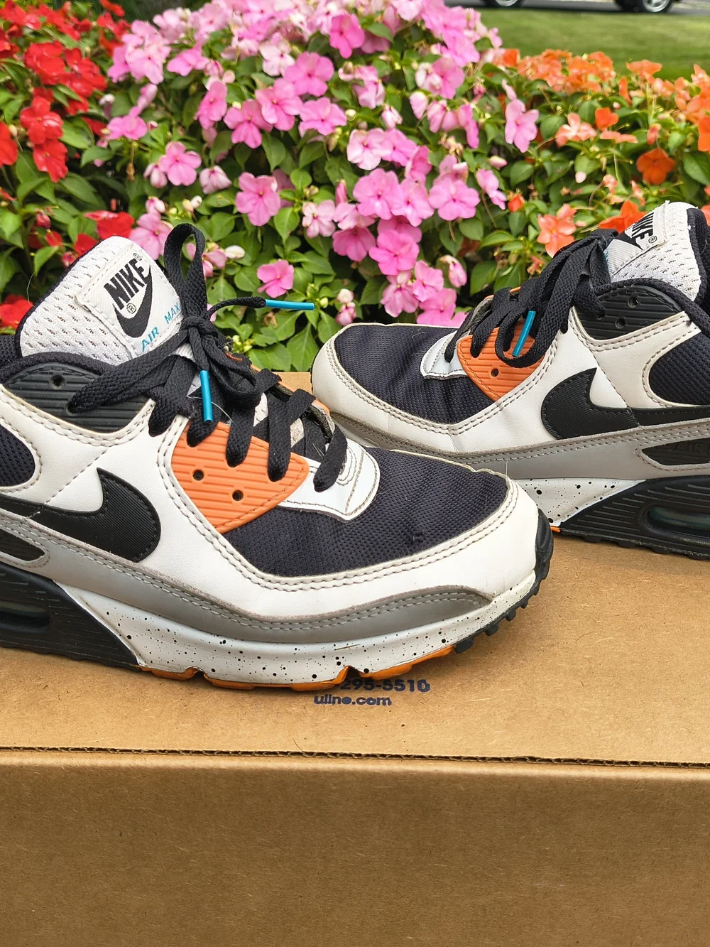 Nike Air Max 90 Black White Orange Accent Sneakers